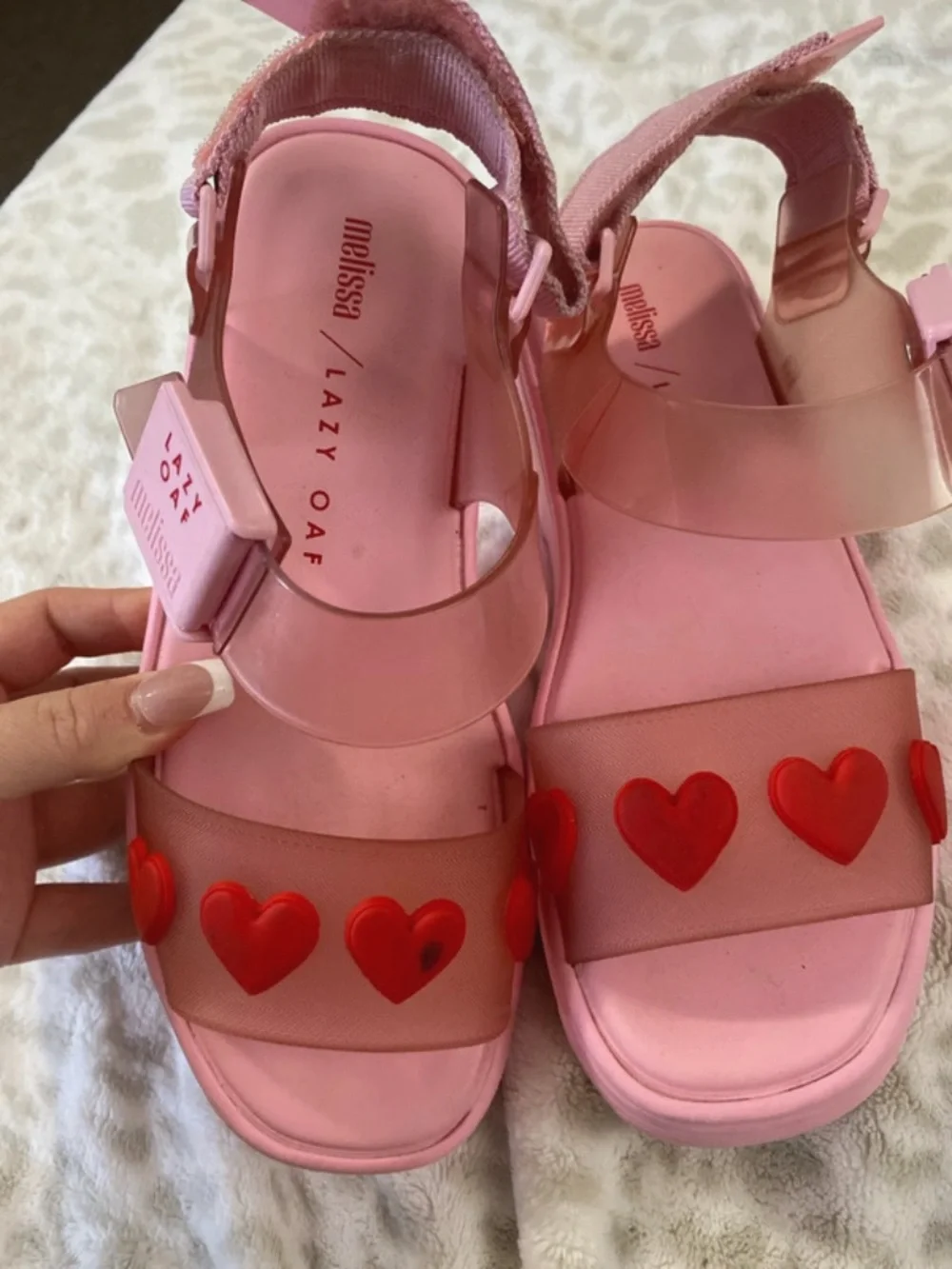 Melissa Pink Platform Sandals with Red Heart Accents